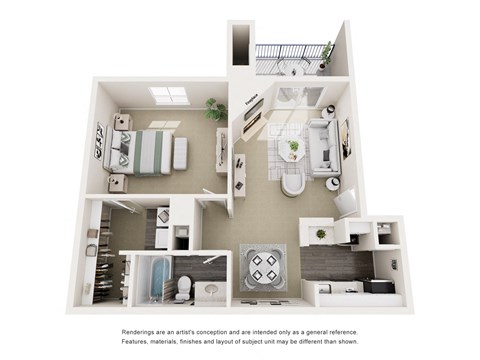 Floor plan for 1 bed, 1 bath, 703 sqft